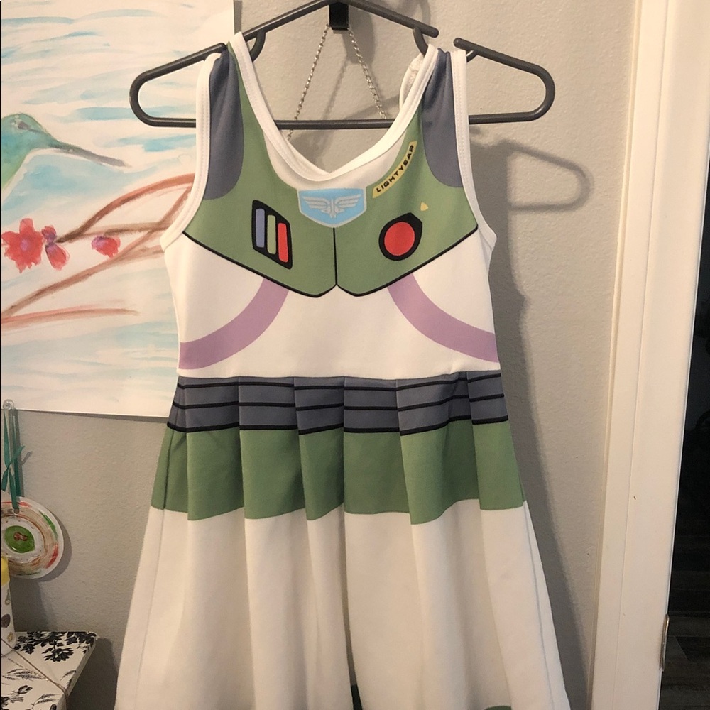 Disney Girls White Green Purple Buzz Lightyear Dress